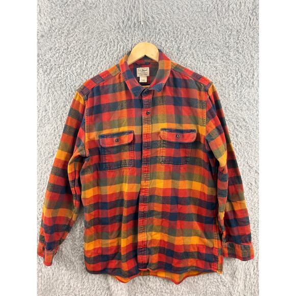 L.L.Bean Organic Cotton Flannel Shirt L Tall Slightly Fitted Plaid Fall Colors - Picture 5 of 7